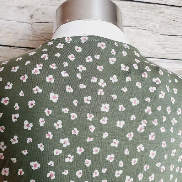 Gap Olive green floral wrap dress Size Large NWT Missing Belt - Picture 4 of 9